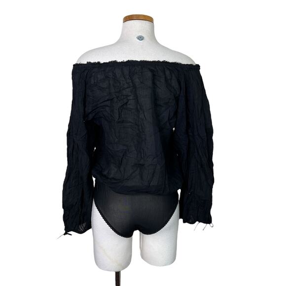 Intimately Free People Sundown Balloon Sleeve Semi-Sheer Bodysuit Black Small - Picture 2 of 6